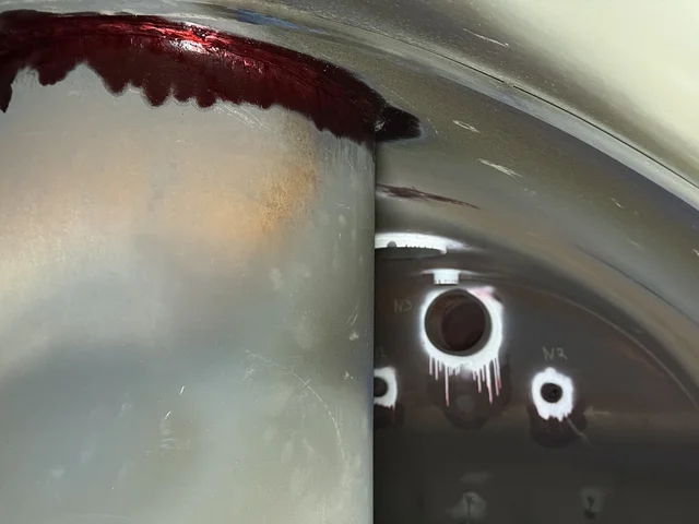 Deaerator connection prepared for dye penetrant testing